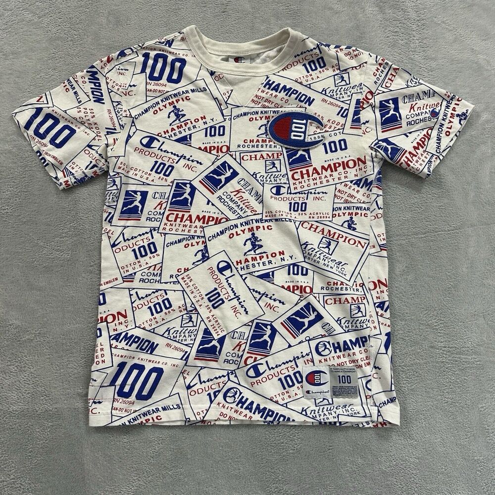 Champion T-Shirt Men's Medium 100th Anniversary Logo Spellout Crewneck